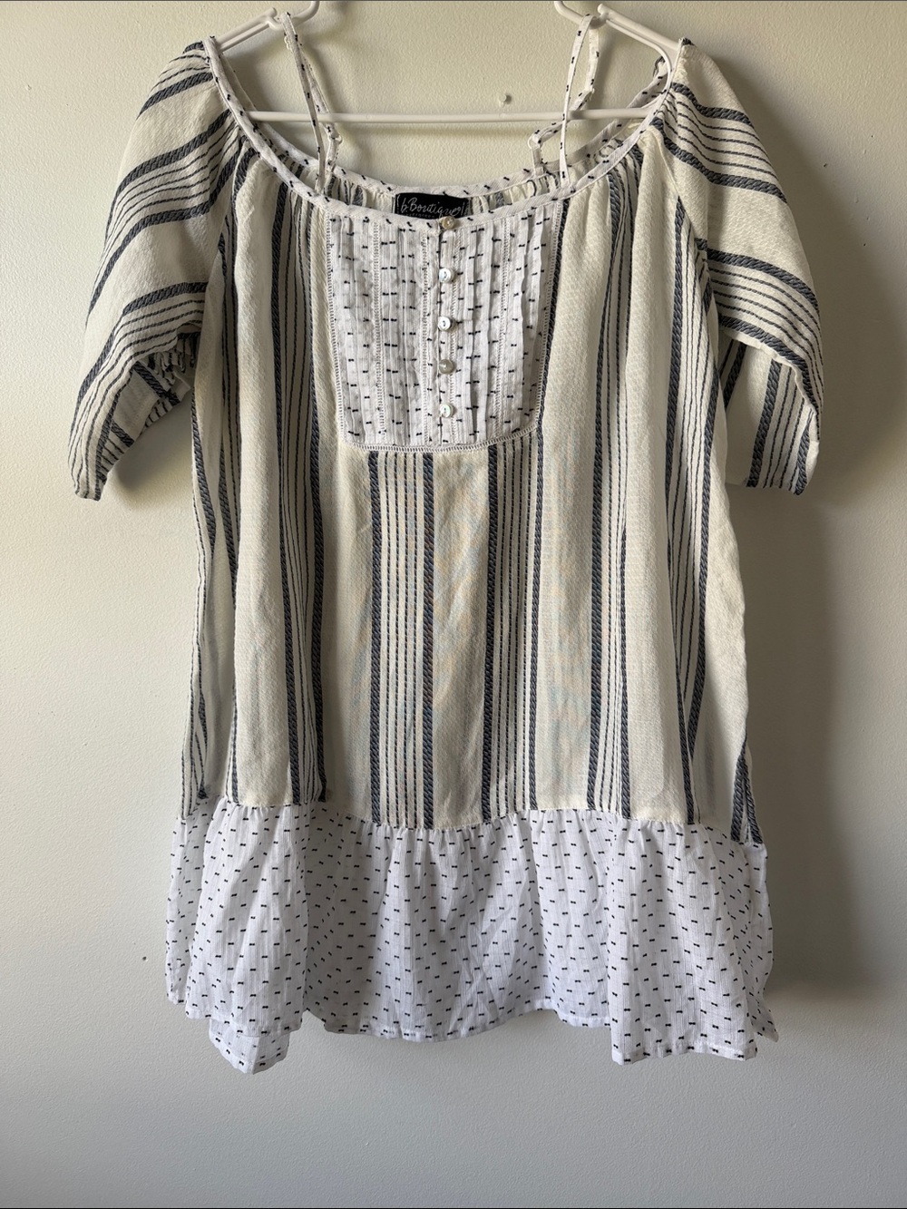 b.BoutiqueCream & Navy Striped Peasant Tunic